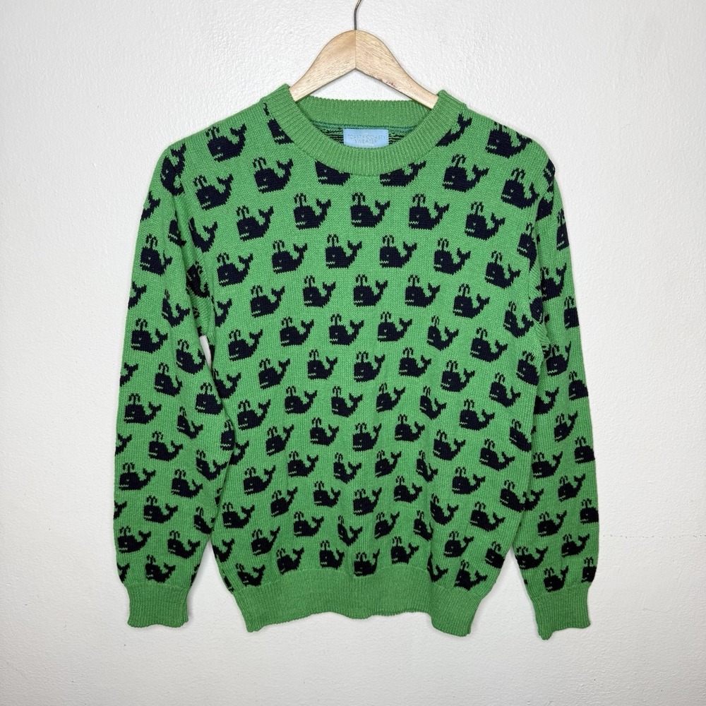 New Kiel James Patrick Toasty Coasty Green Whale Sweater Nautical Womens Small